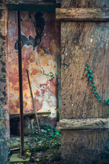 nterior of an abandoned village in Italy, church and objects