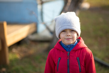 Handsome young boy, outdoor spring or autumn portrait