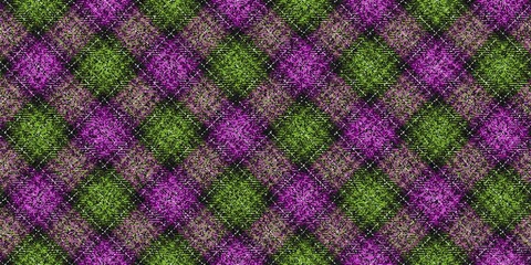 ragged old grungy checkered fabric seamless texture bright pink and green stripes with white threads on black for gingham, plaid, tablecloths, shirts, tartan, clothes, dresses, bedding, blankets
