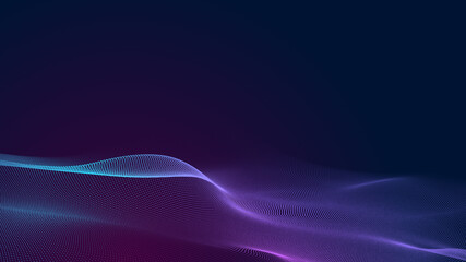 Dot blue purple wave line light gradient dark background. Abstract  technology big data digital background. 3d rendering.