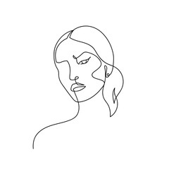 Continuous line abstract female portrait. Hand drawn line Asian woman isolated on white background. Woman fashion beauty concept. Design for model business, t-shirt, logo, icon. Vector