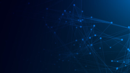 Abstract blue polygon tech network with connect technology background. Abstract dots and lines texture background. 3d rendering.