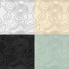 Topography patterns. Seamless elevation map tiles. Beautiful isoline background. Powerful tileable patterns. Vector illustration.