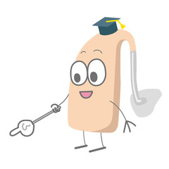 かわいい補聴器キャラクターがポイントを指しているイラスト