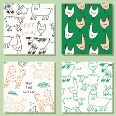 Set of hand drawn elements in ecology concept, hand drawn illustration in modern, trendy colors.