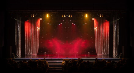 theater scene, stage light with colored spotlights and smoke