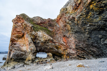 .Rock formations, colorful rocks, geological formations off the coast of France.