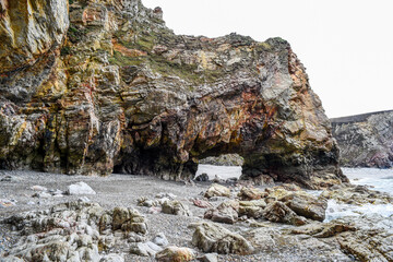 .Rock formations, colorful rocks, geological formations off the coast of France.