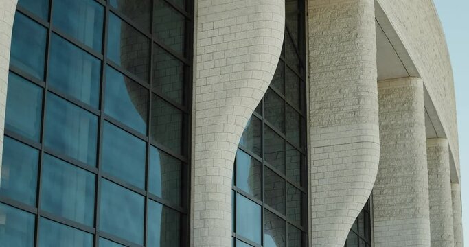 Gorgeous exterior windows and stone pillars on the Museum of History in Gatineau, Quebec, Canada.