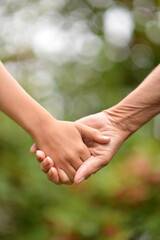 two people  holding hands  at the nature
