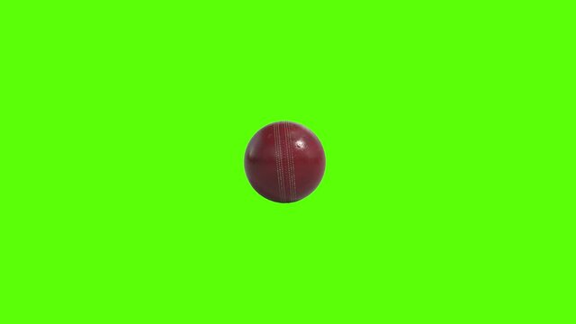 Side on view of a 3D cricket ball slowly rolling from left to right. Shiny red cricket ball in a continuous roll perfect for sports advertising. 4K clip at 30fps for smooth motion with a green screen
