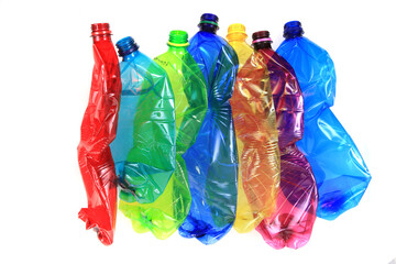 empty color pet plastic bottles isolated