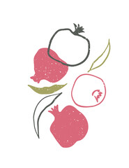 Abstract poster with fruits - pomegranate. Contemporary art. Vector abstract print