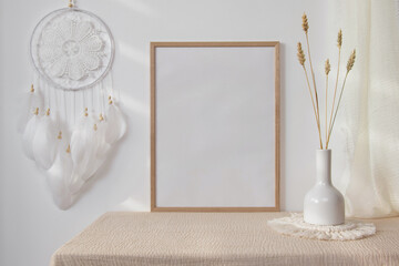 Beige frame mockup with dream catcher