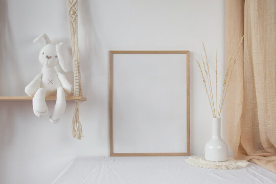 Nursery frame mockup with white bunny
