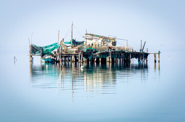 Un casone da pesca a Pellestrina nella laguna di Venezia