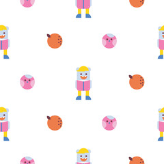 Fun bright kids seamless pattern with cute creatures.