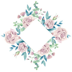 Watercolor floral border with roses