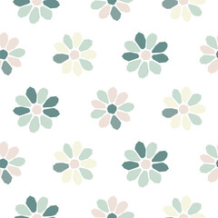 Green colors geometric daisy background seamless pattern texture.