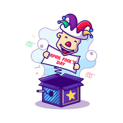 Surprise Box with jester message to fools day Vector Icon Cartoon Illustrations. April Fool's Day Icon Concept White Isolated. Flat Cartoon Style Suitable for Web Landing Page, Banner, Sticker, Backgr