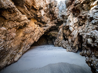sea cave on a beach on the Tyrrhenian Sea near Marina di Camerota on Cilento coast. Salerno,...