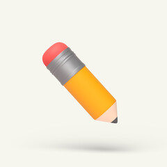 3d simple pencil with red eraser icon on pastel background. Hight quality 3d illustration.