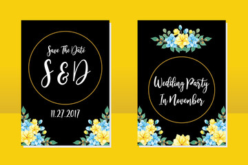 Wedding invitation frame set, floral watercolor hand drawn Peony and Magnolia Flower design Invitation Card Template