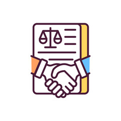 Making legal deal RGB color icon. Talking about conditions and rules of courthouse processes. Judge telling final information to court members. Isolated vector illustration