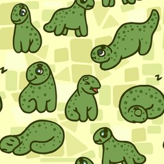 Cheerful funny dinosaur. Seamless dino illustration. Cartoon sketch style. Hand outline drawing of animal. vector