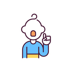 Obraz premium Child rights RGB color icon. Protecting children in courthouse with use of laws and rules. Child wants to say something to be protected. Isolated vector illustration