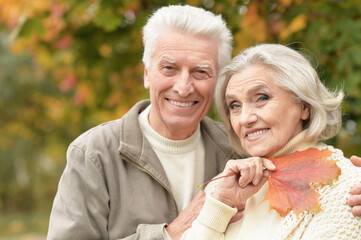 portrait of beautiful senior couple smiling  in the park