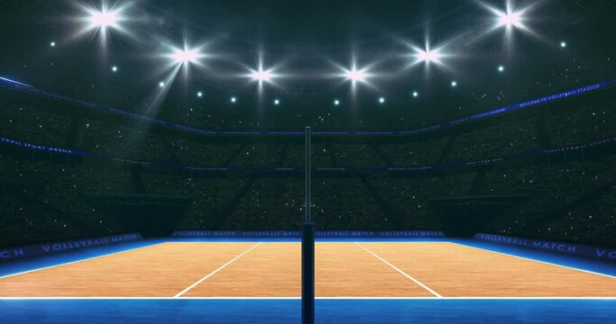Volleyball court at side view. Sport arena as 4k background animation in endless loop.