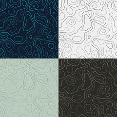 Topography patterns. Seamless elevation map tiles. Amazing isoline background. Charming tileable patterns. Vector illustration.