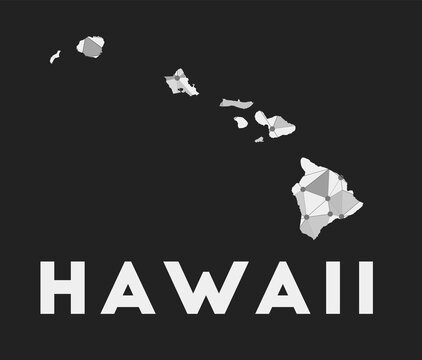 Hawaii - communication network map of island. Hawaii trendy geometric design on dark background. Technology, internet, network, telecommunication concept. Vector illustration.
