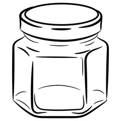 Glass jar. Jar drawing, doodle style, sketch. A jar with a lid. One element.