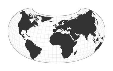 Map of The World. Armadillo projection. Globe with latitude and longitude net. World map on meridians and parallels background. Vector illustration.