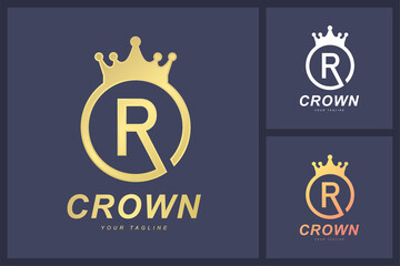 The combination of the letter R logo and the crown symbol. The concept of a royal or ruler logo