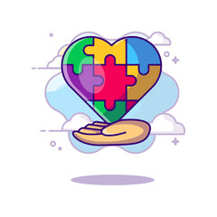 World Autism Day with Hand and Heart Royalty Vector Icon Cartoon Illustrations Autism Day Icon Concept White Isolated. Flat Cartoon Style Suitable for Web Landing Page, Banner, Sticker, Background