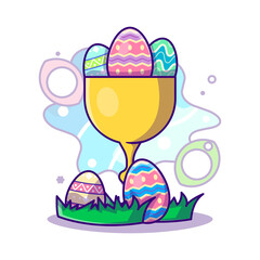 Chalice with Eggs to Easter Day Vector Illustration in Flat Cartoon style for Web Landing Pages with Banner or Sticker and Background