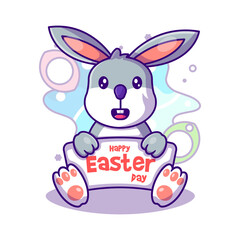 Obraz na płótnie Canvas Cute Bunny say Easter Day to Easter Day Vector Icon Illustration in Flat Cartoon style for Web Landing Pages with Banner or Sticker and Background