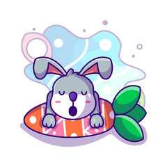 Cute Bunny Sleeping on Easter Carrot to Easter Day Vector Icon Illustration in Flat Cartoon style for Web Landing Pages with Banner or Sticker and Background