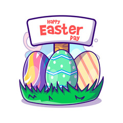 Easter Eggs with Message to Easter Day Vector Icon Illustration in Flat Cartoon style for Web Landing Pages with Banner or Sticker and Background