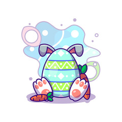 Easter Bunny Egg with Carrot to Easter Day Vector Icon Illustration in Flat Cartoon style for Web Landing Pages with Banner or Sticker and Background