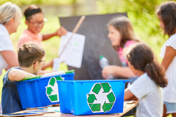 Children learn environmental protection and recycling in school - Powered by Adobe