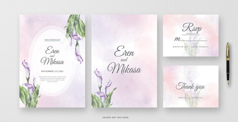 The beautiful Wedding invitation card watercolor with lily flower