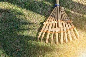 Wood, bamboo harrow on grass