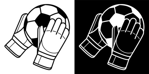 goalkeeper gloved hands are holding soccer ball. Soccer goalie protective gear. Isolated vector on white background