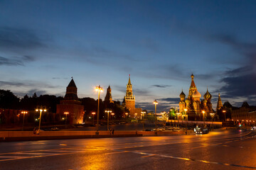 the beauty of evening Moscow: St. Basil's Cathedral and the Spasskaya Tower on Red Square 
