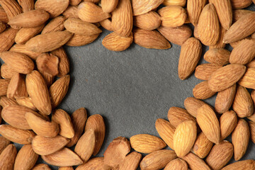 Almond frame. Food photography with copy space. 