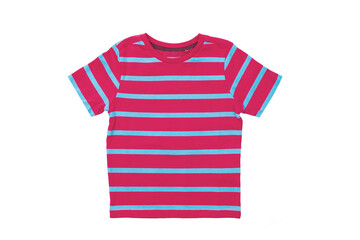 Striped shirt. Closeup of a red blue striped t-shirt with short sleeves isolated on a white...
